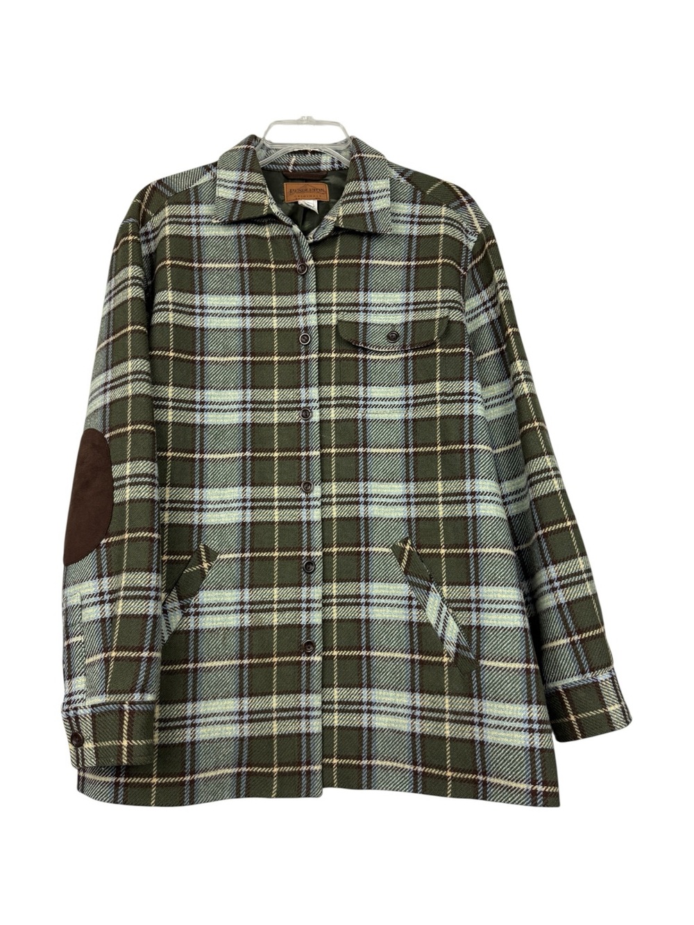 Pendleton Plaid Button Lambswool Elbow Patch Jacket